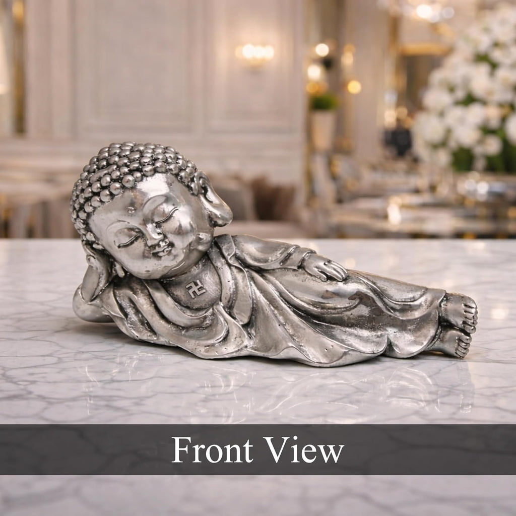 Sleeping Buddha Silver-Plated Idol (4.5")