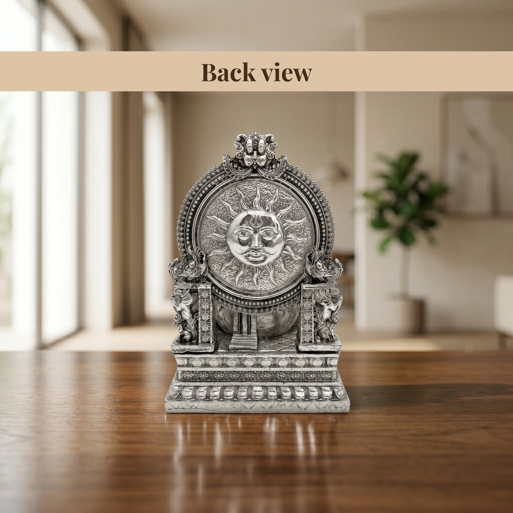 Throne Ganesha Silver-Plated Idol (3.7")