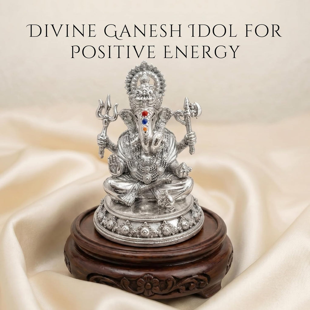 Trishul Ganesh Silver Plated Idol (3")