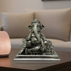 Ganesha Idol Silver Plated sitting with cushion