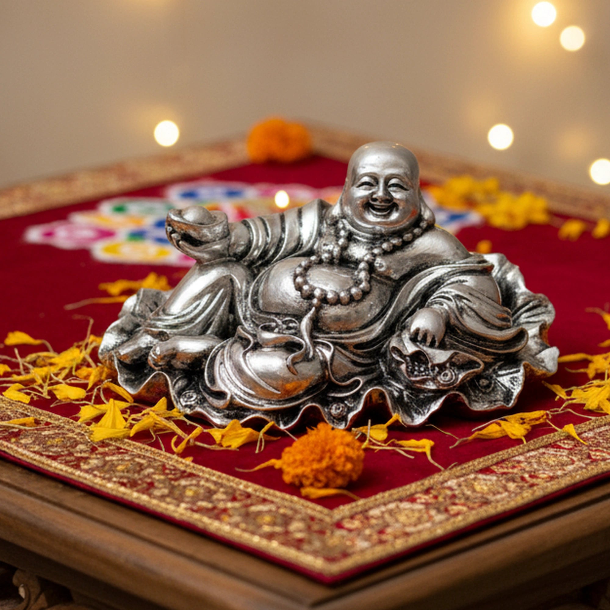 Silver-Plated Laughing Buddha