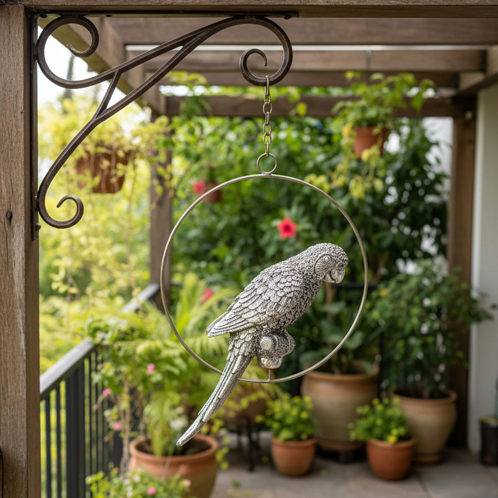 Hanging Parrot Silver-Plated Showpiece (8")