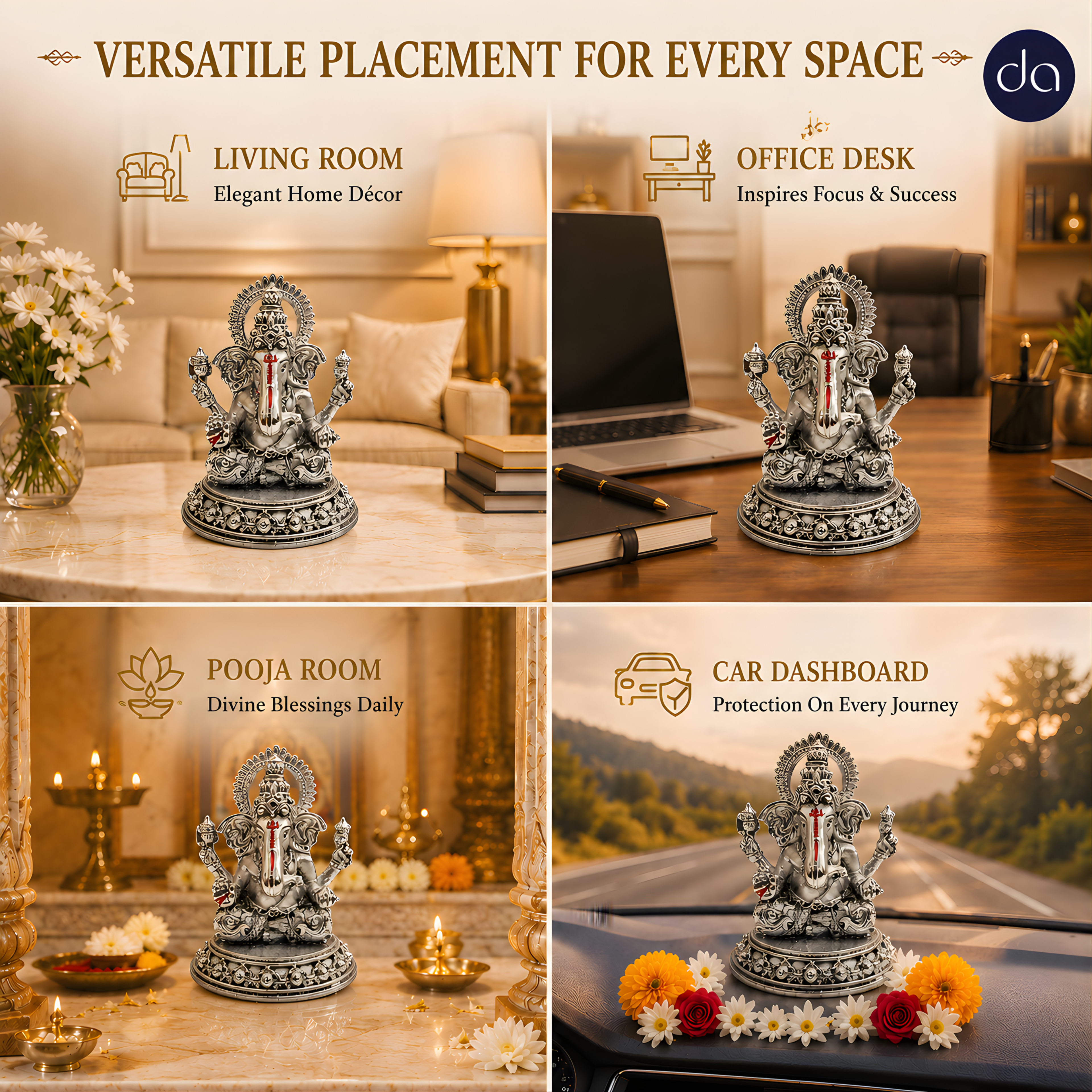 Ganesha Silver-Plated Sitting Idol (3.5")