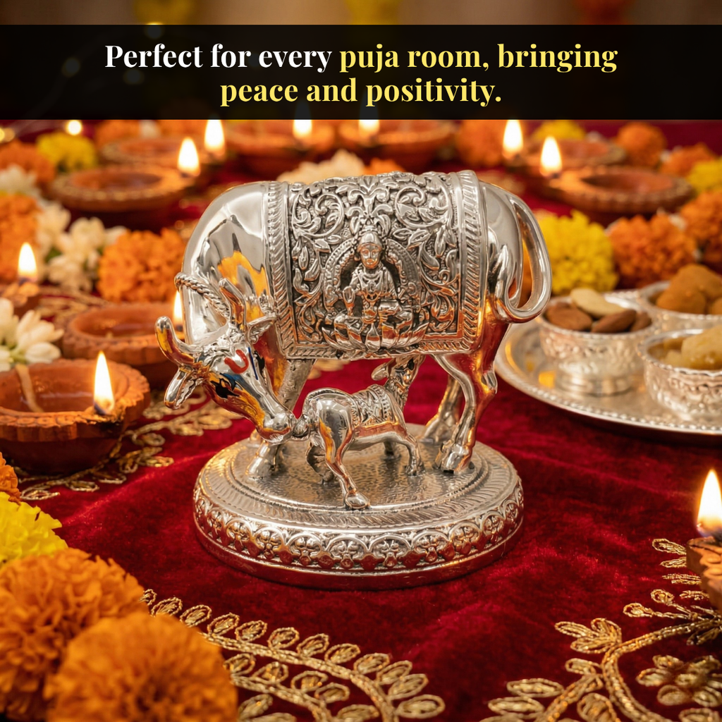 Kamdhenu Cow Silver-Plated Idol