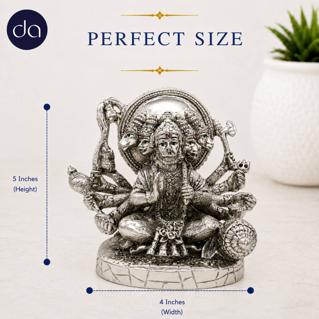 Panchmukhi Hanuman Silver-Plated Idol (5")
