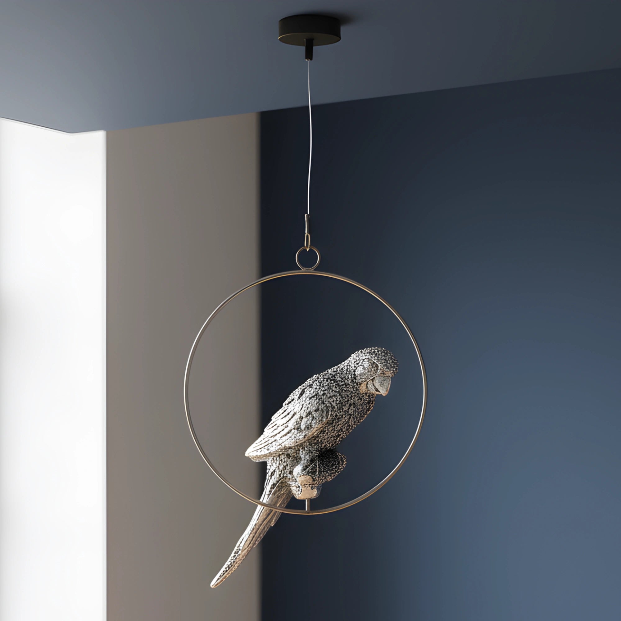 Hanging Parrot Silver-Plated Showpiece