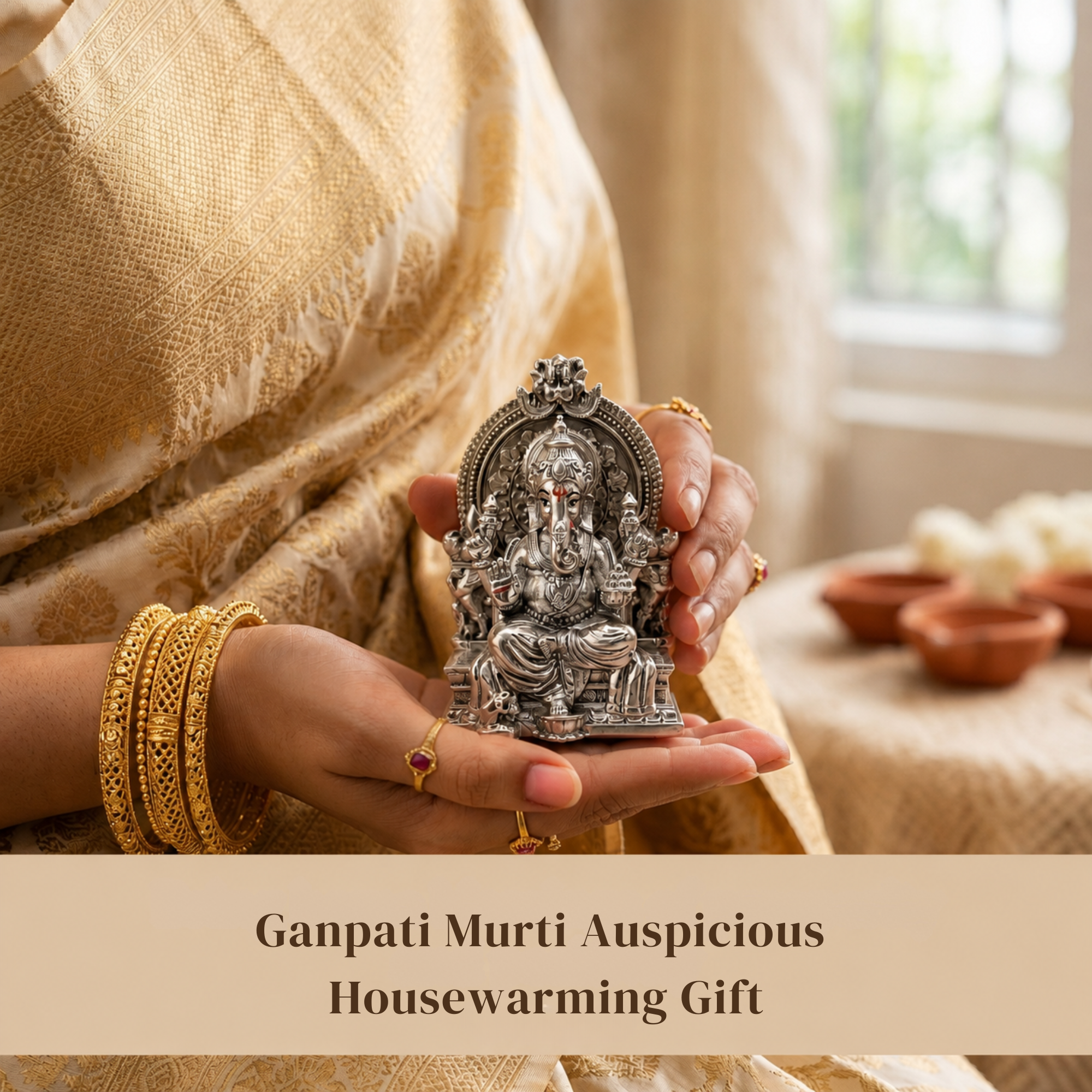 Throne Ganesha Silver-Plated Idol (3.7")