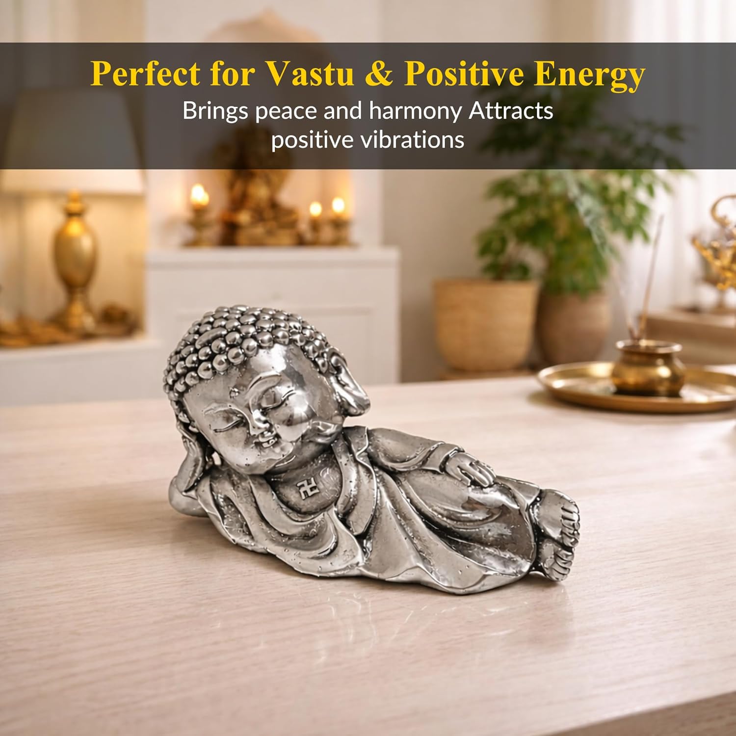 Sleeping Buddha Silver-Plated Idol (4.5")