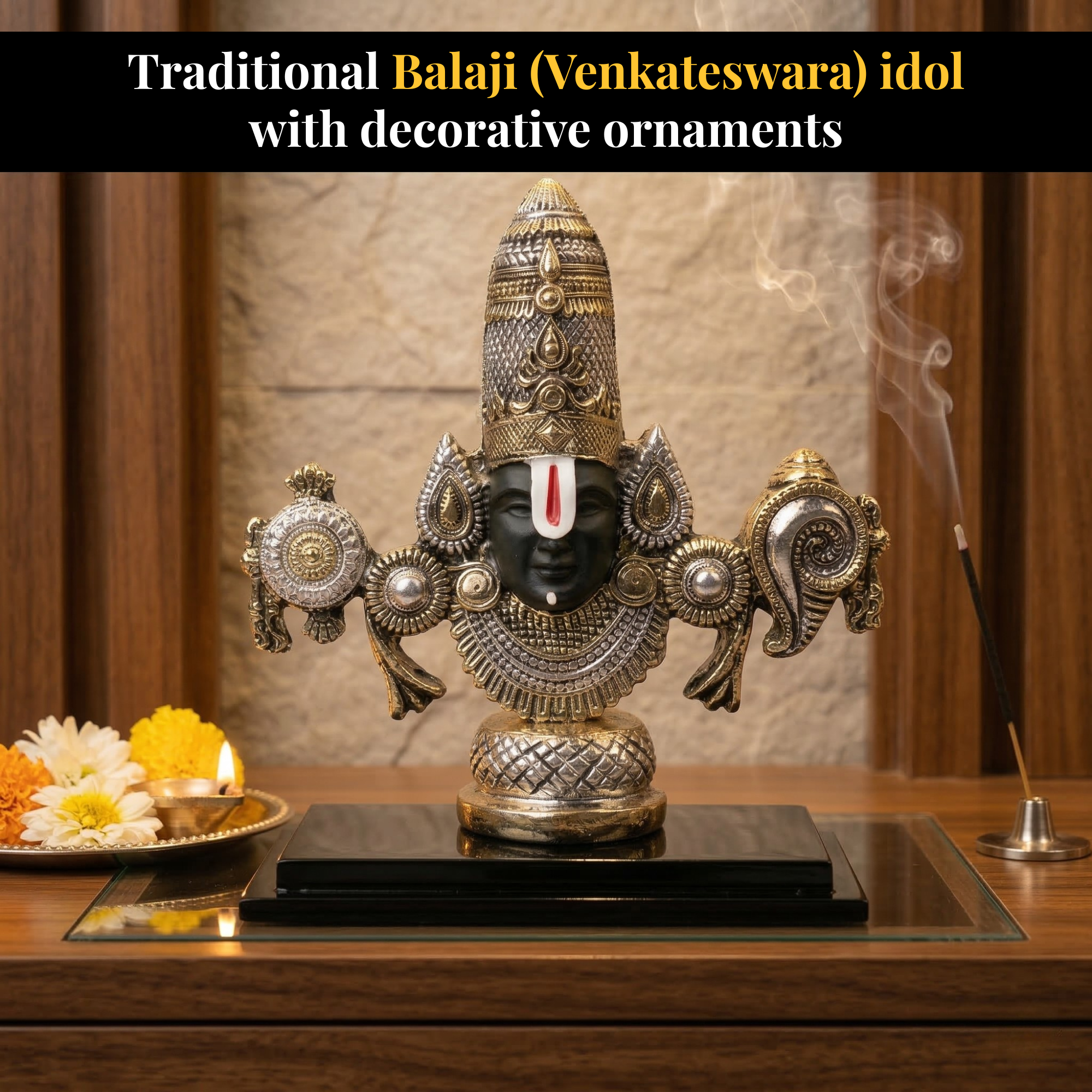 Lord Venkateswara Balaji Antique Silver & Gold Plated Idol