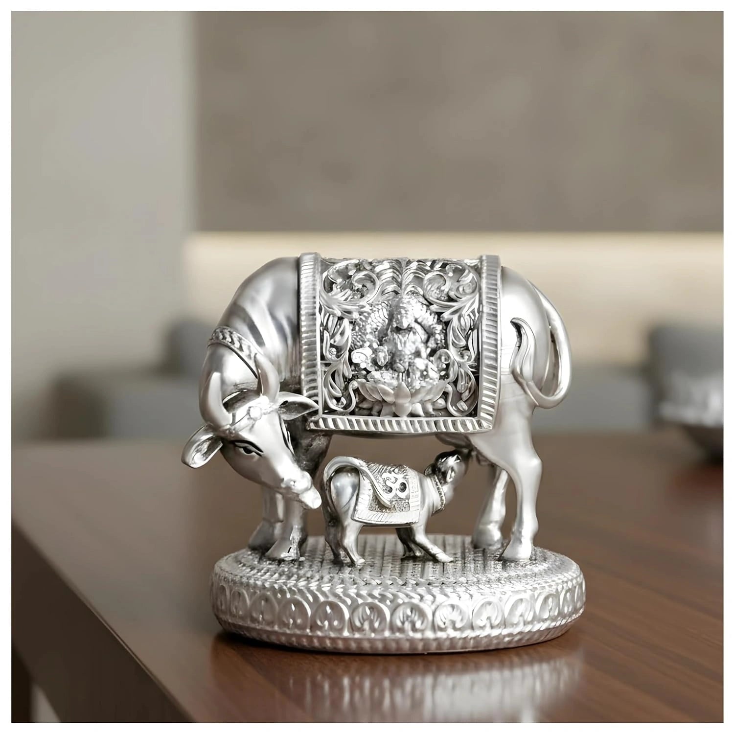 Kamdhenu Cow Silver Plated Idol