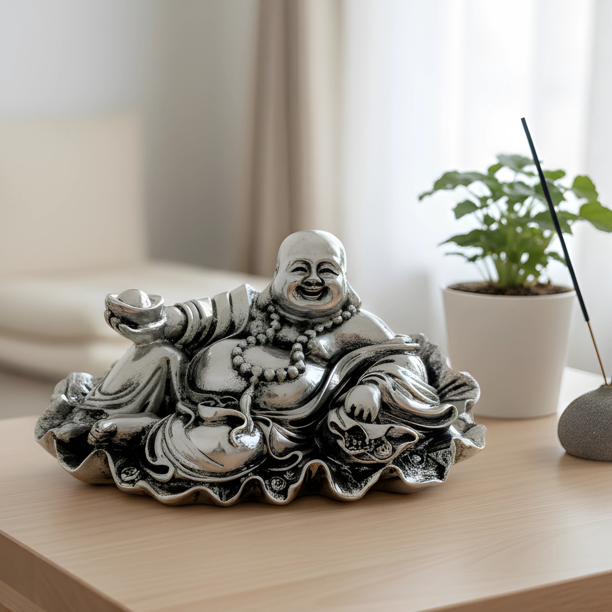 Silver-Plated Laughing Buddha