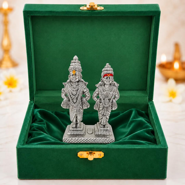 Vitthal Rukmini silver-plated idol, 3 inch, in gift box