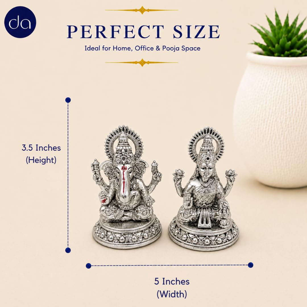 Lakshmi and Ganesha silver-plated pair with tall crowned arch
