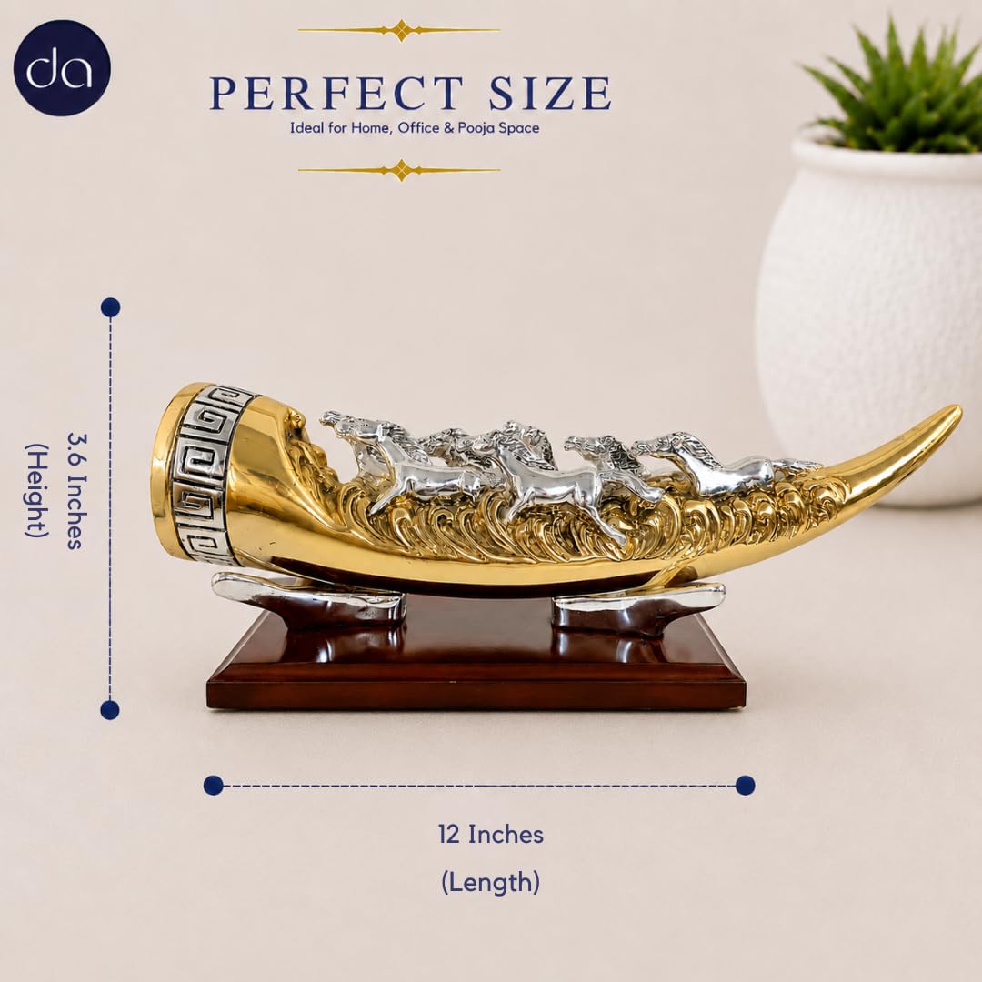 999 Silver & 24K Gold Plated 7 Running Horse Showpiece – 12 Inch Vastu Decor