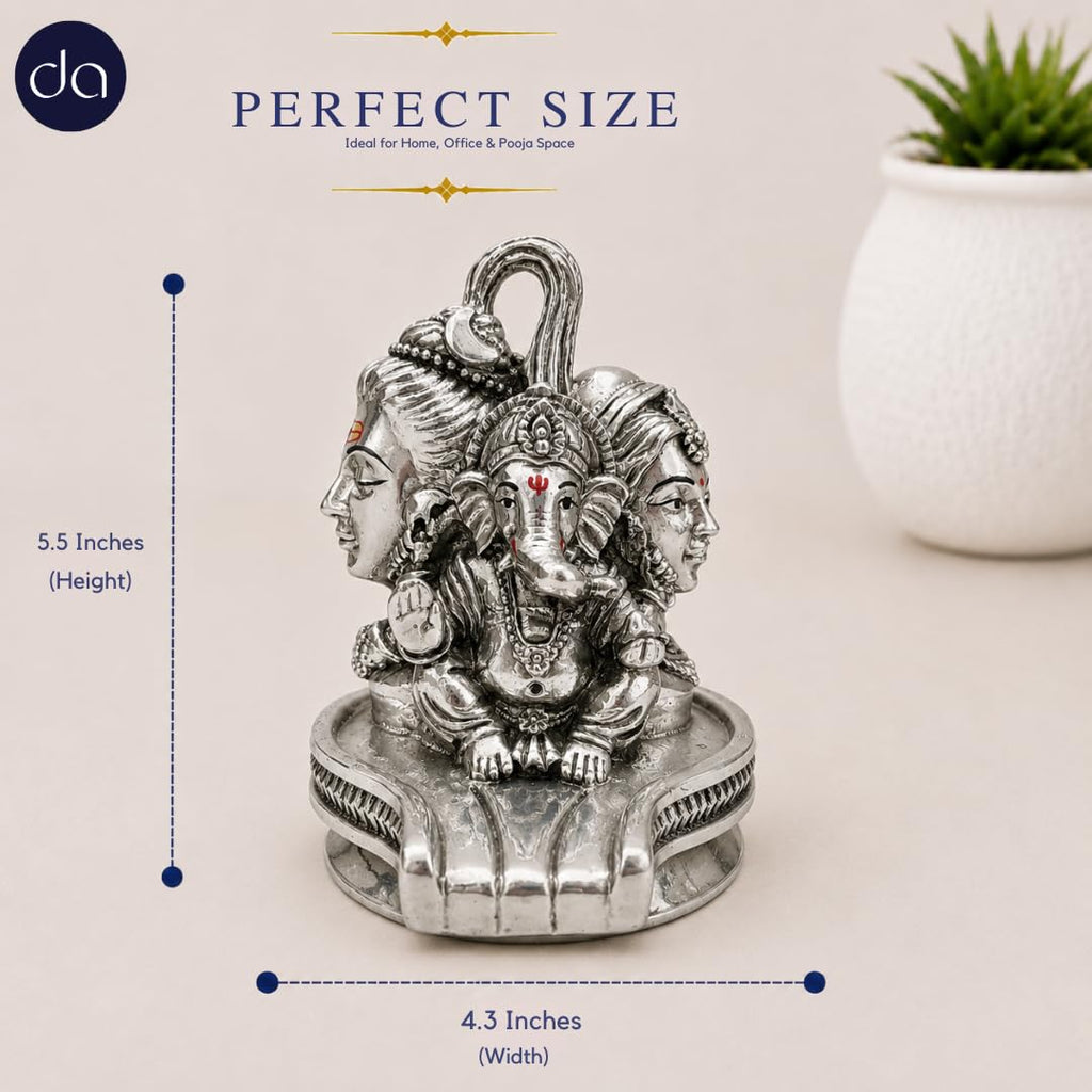 Silver-plated Shiv Parivar with Shivling, front view