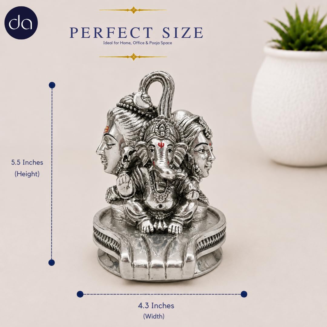 Silver-plated Shiv Parivar with Shivling, front view
