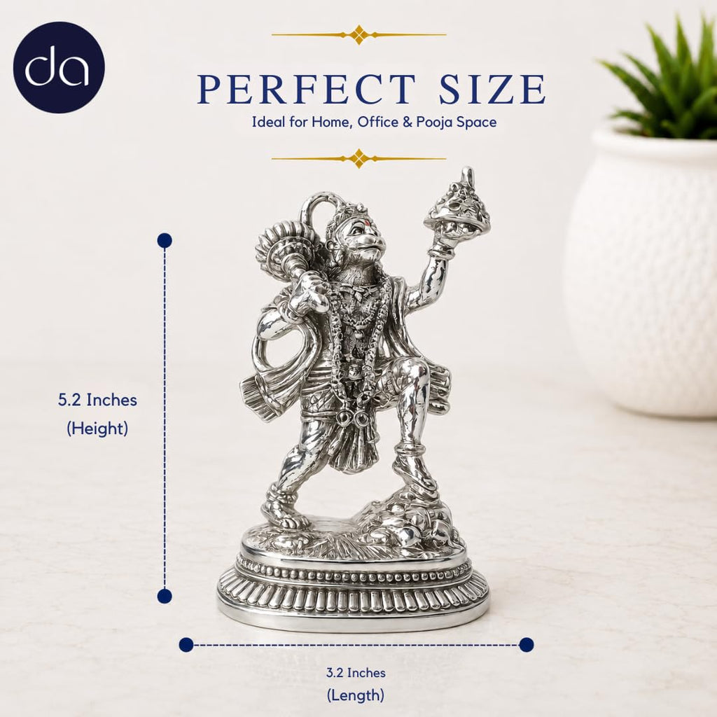 Sanjeevani Hanuman silver-plated idol detail view