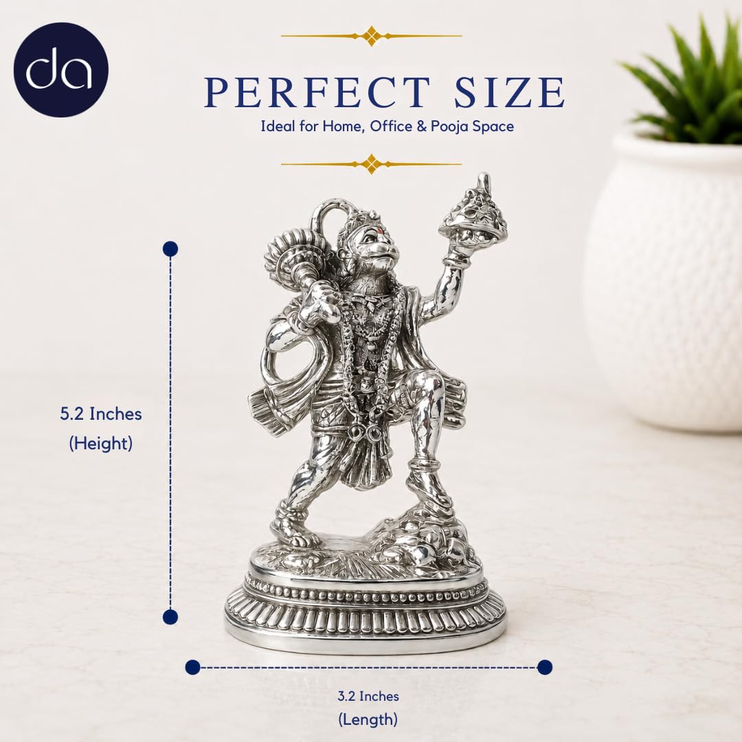 Sanjeevani Hanuman silver-plated idol detail view