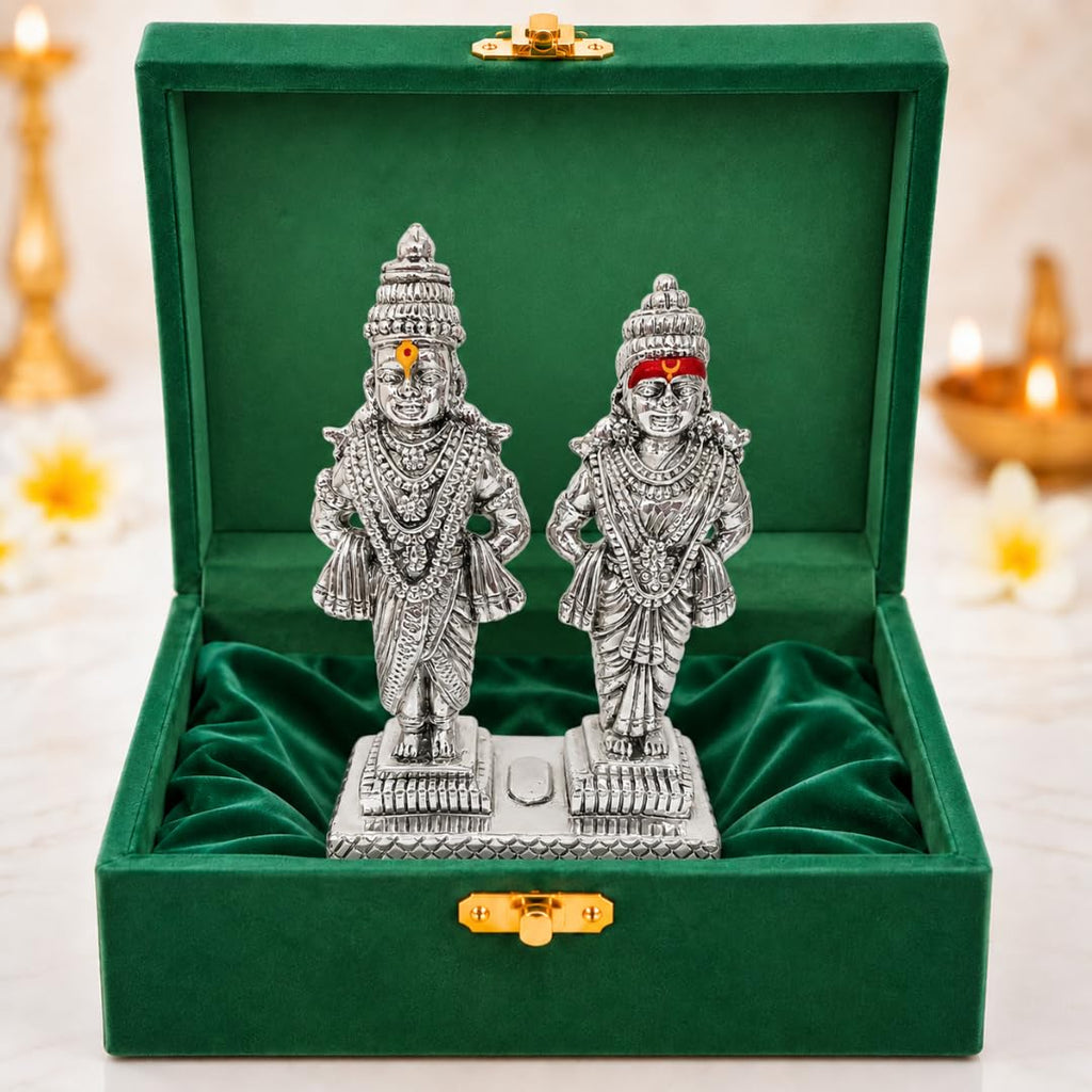 Vitthal Rukmini silver-plated idol, 5 inch size