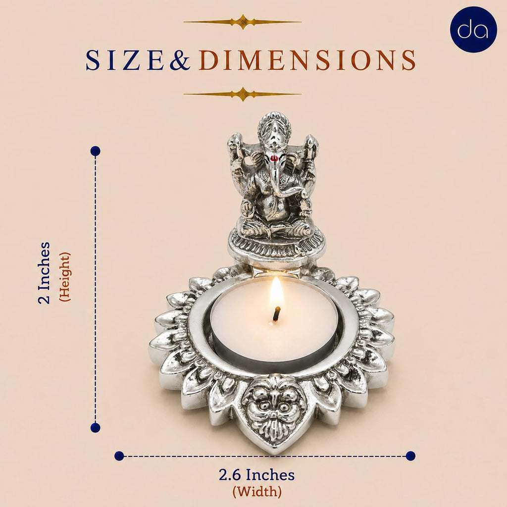 Size chart for the Lakshmi Ganesha diya: 2 inches tall and 2.6 inches wide