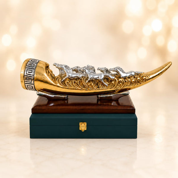 999 Silver & 24K Gold Plated 7 Running Horse Showpiece – 12 Inch Vastu Decor