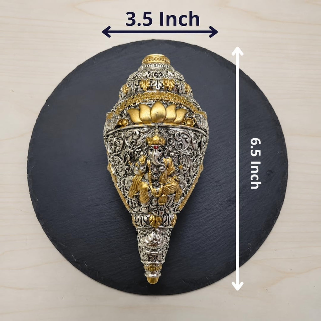 Size chart: Ganesha conch measures 6.5 inches tall and 3.5 inches wide on slate #8-inch #dim