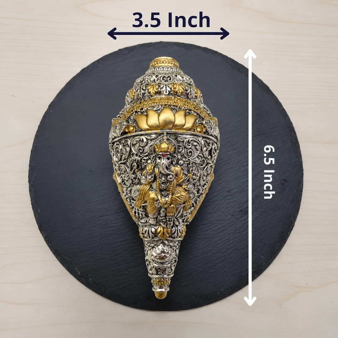 Size chart: Ganesha conch measures 6.5 inches tall and 3.5 inches wide on slate #8-inch #dim
