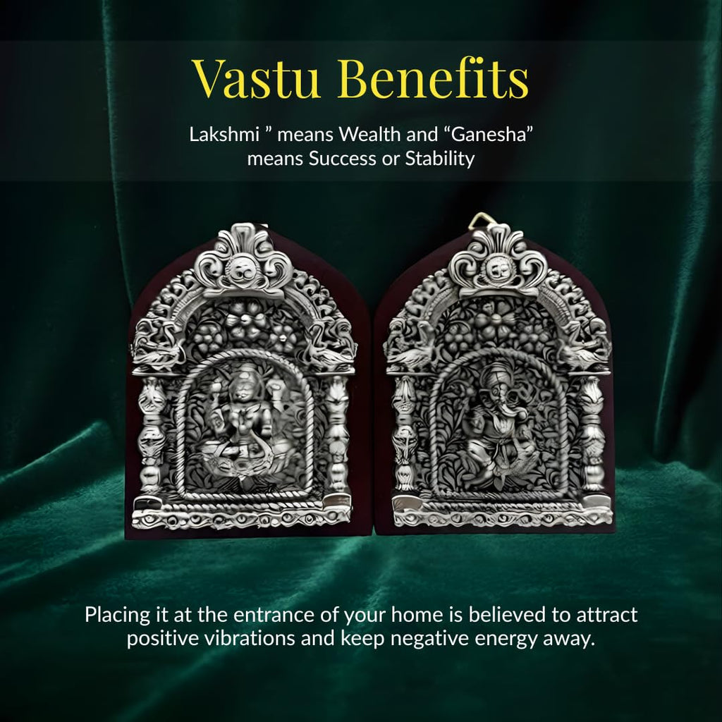 Lakshmi and Ganesha bandarwal plaques on green velvet with vastu wealth and success text #pack-of-6