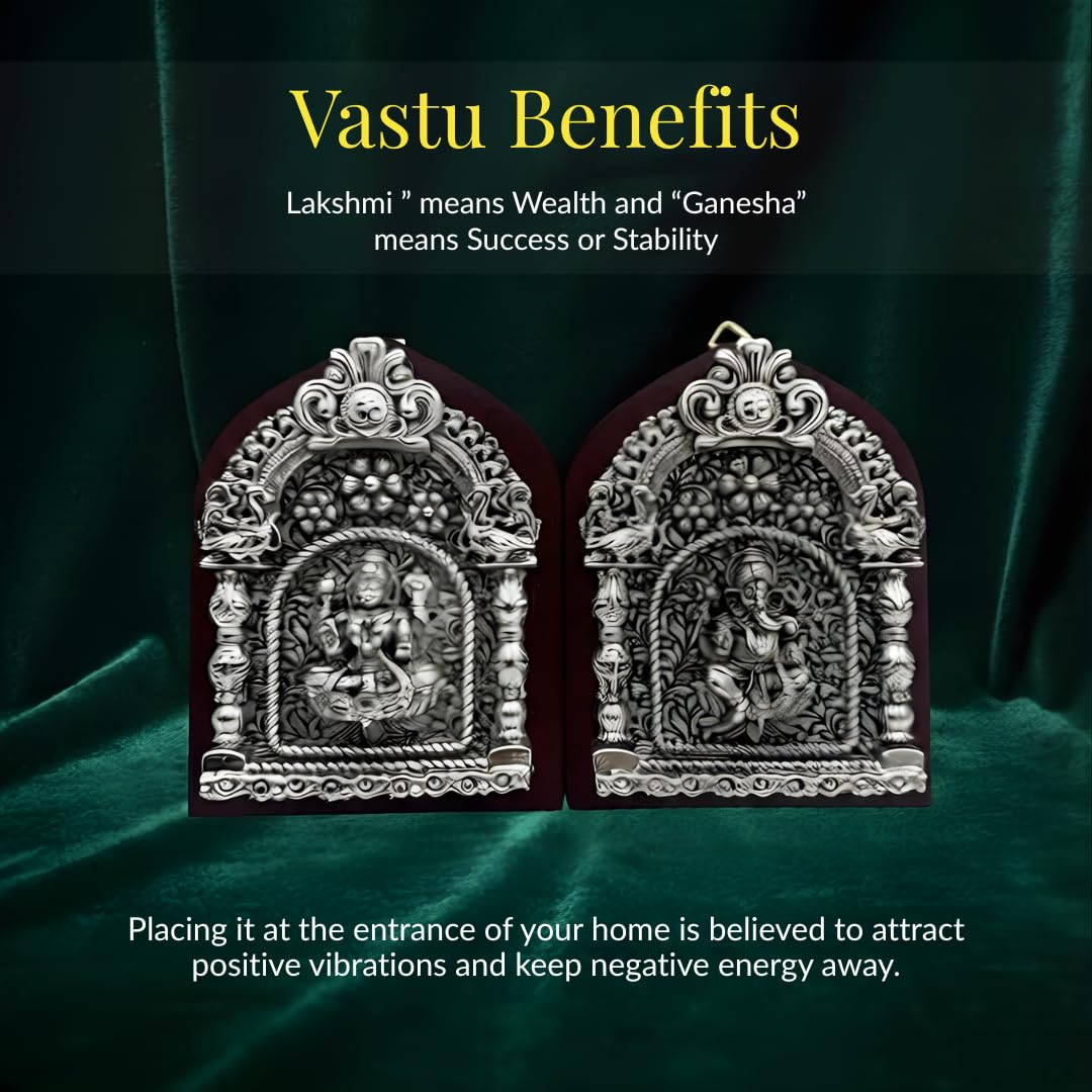 Lakshmi and Ganesha bandarwal plaques on green velvet with vastu wealth and success text #pack-of-6