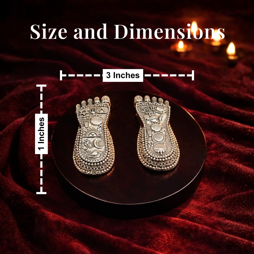 Size chart on red velvet: charan paduka three inches wide and one inch tall #3-inch #dim