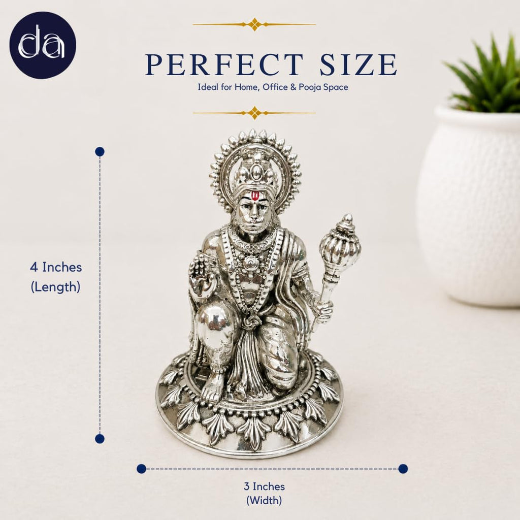 Silver-plated seated Hanuman idol, 4 inch, front view