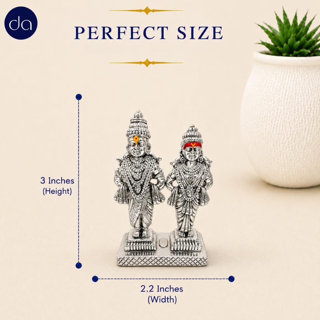 Silver-plated Vitthal Rukmini idol pair, front view