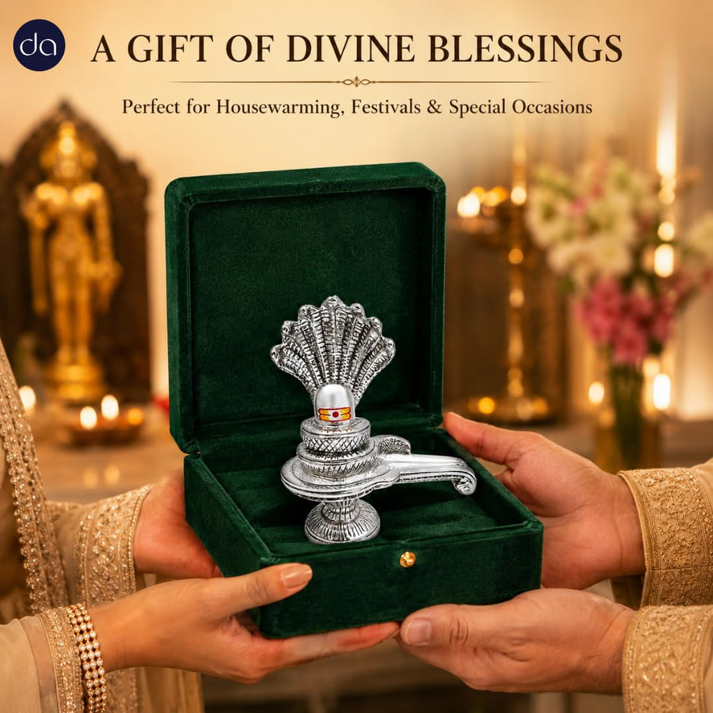 Shivling with serpent hood detailing in 999 silver plating