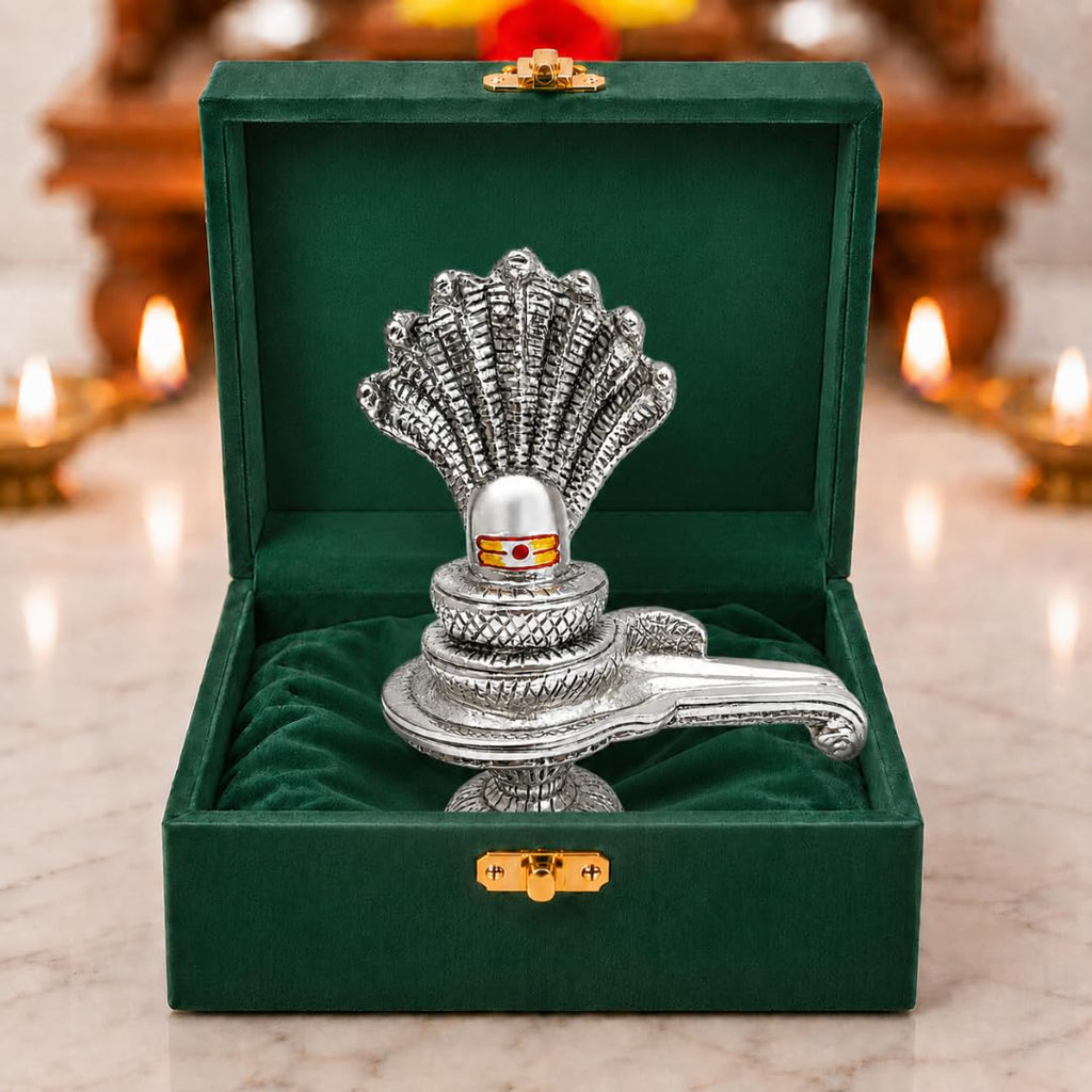 Shivling with snake silver-plated idol, 5 inch, in gift box