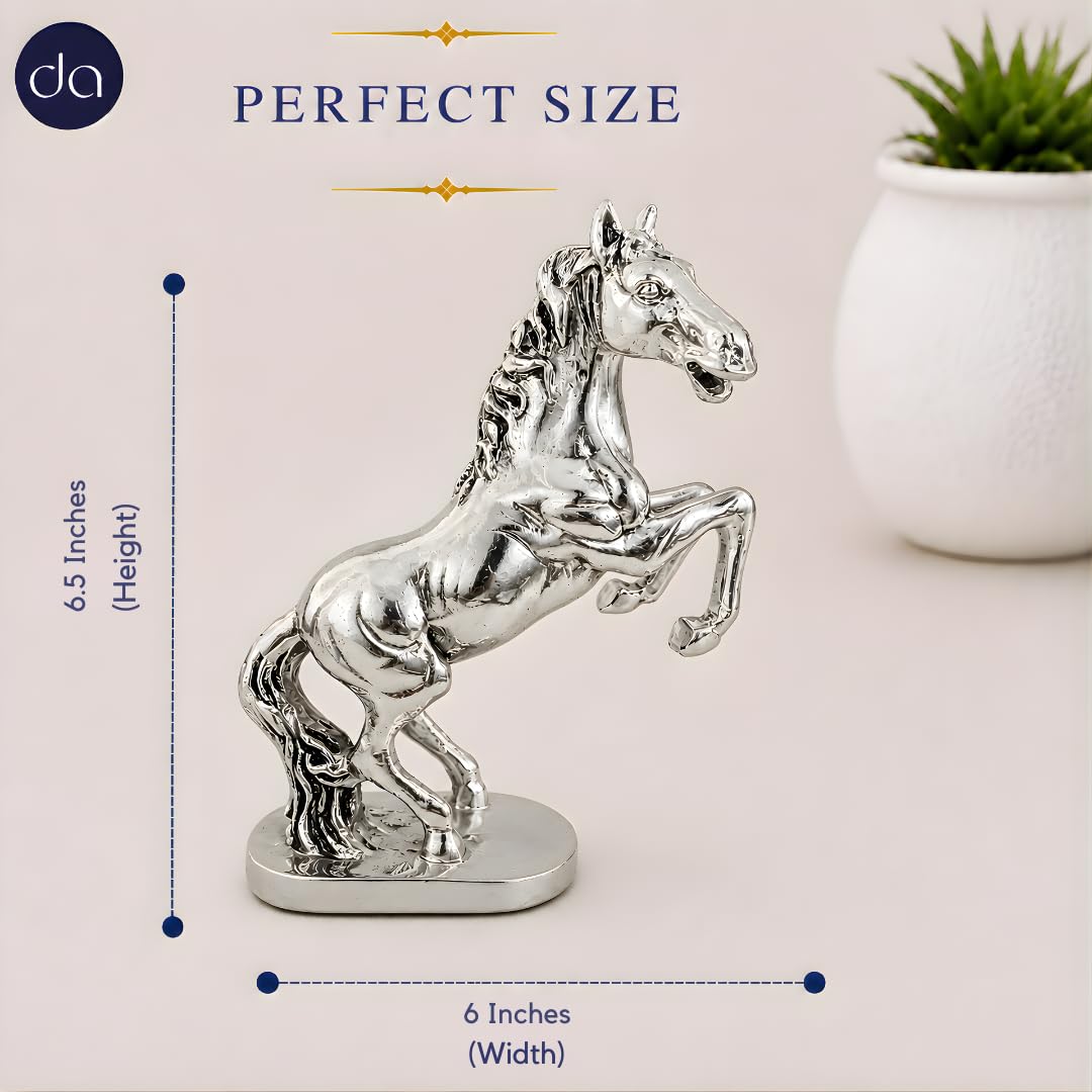 999 silver-plated rearing horse statue, front legs raised, on an oval base