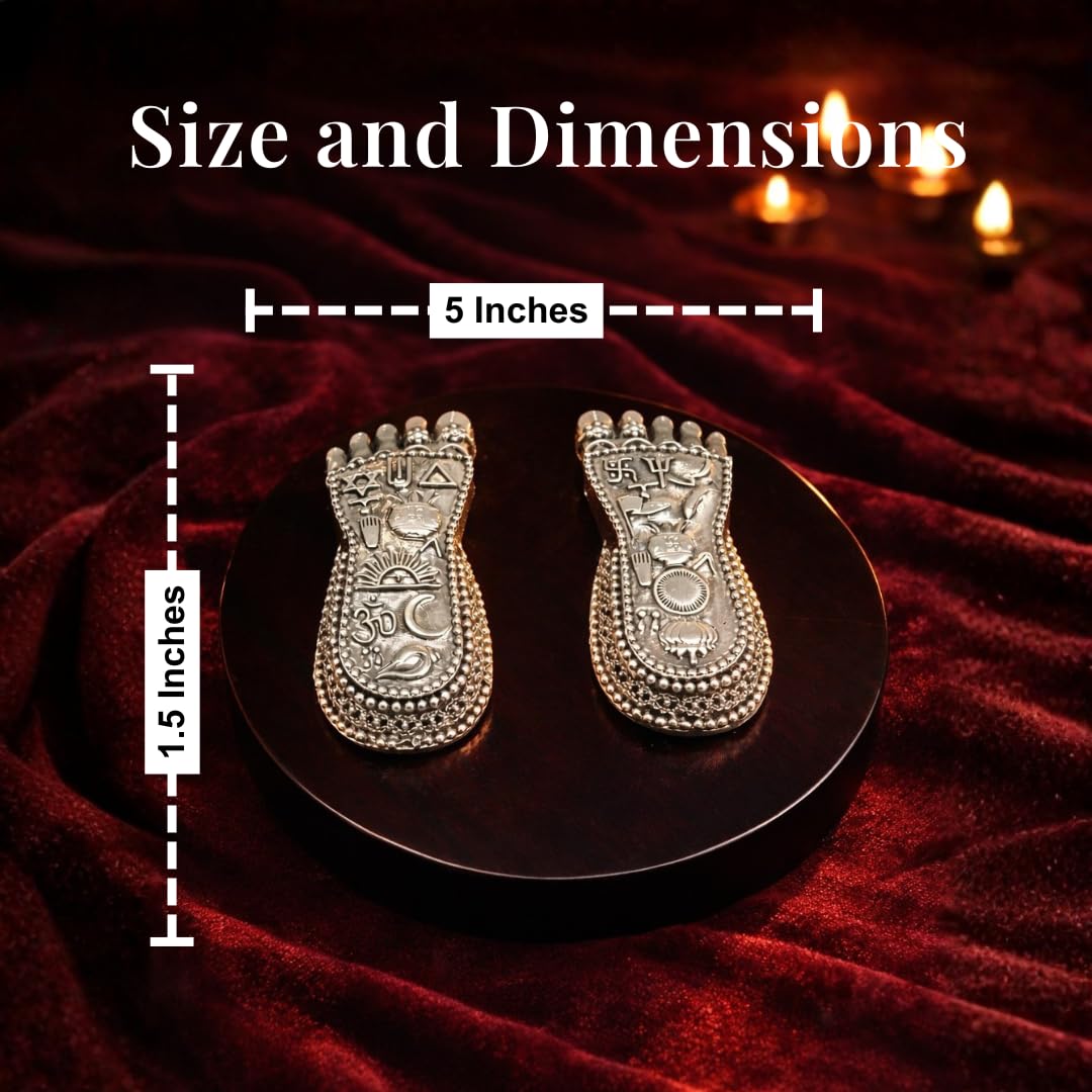 Size chart on red velvet: charan paduka five inches wide and 1.5 inches tall #5-inch #dim