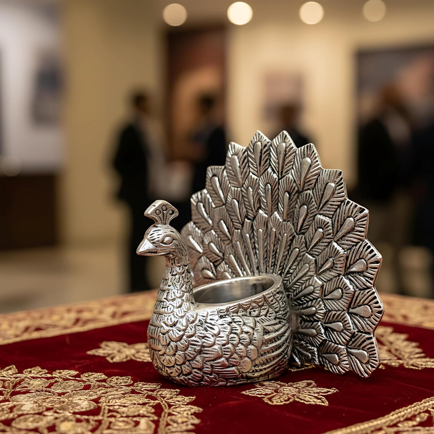 Peacock Candle Holder Silver-Plated (6")