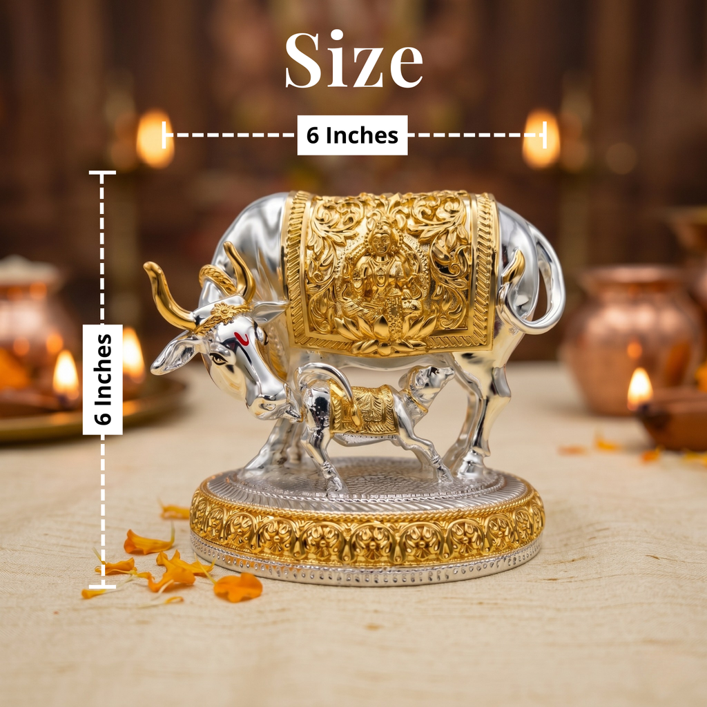 Kamdhenu Cow Gold & Silver-Plated Idol