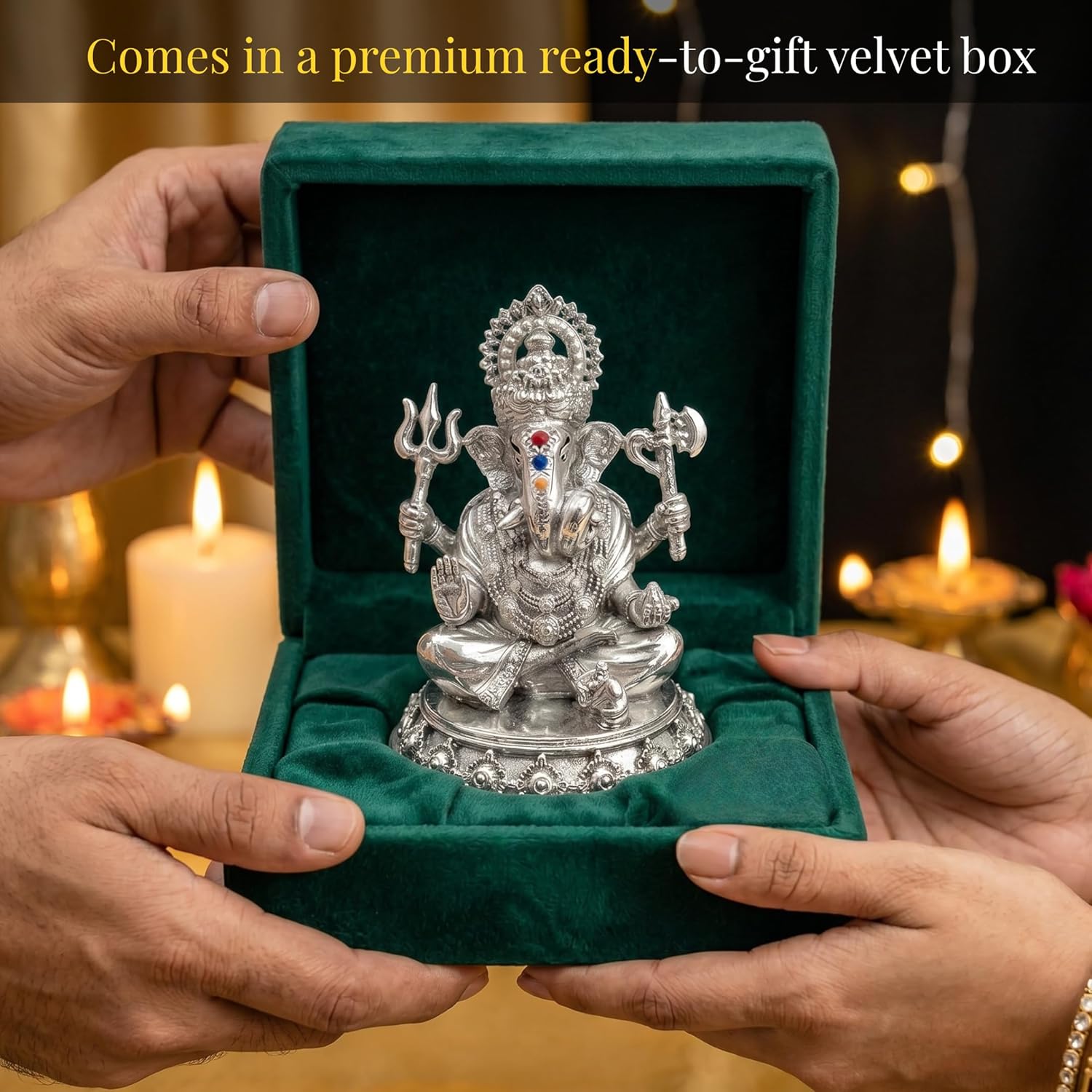 Trishul Ganesh Silver Plated Idol (3")