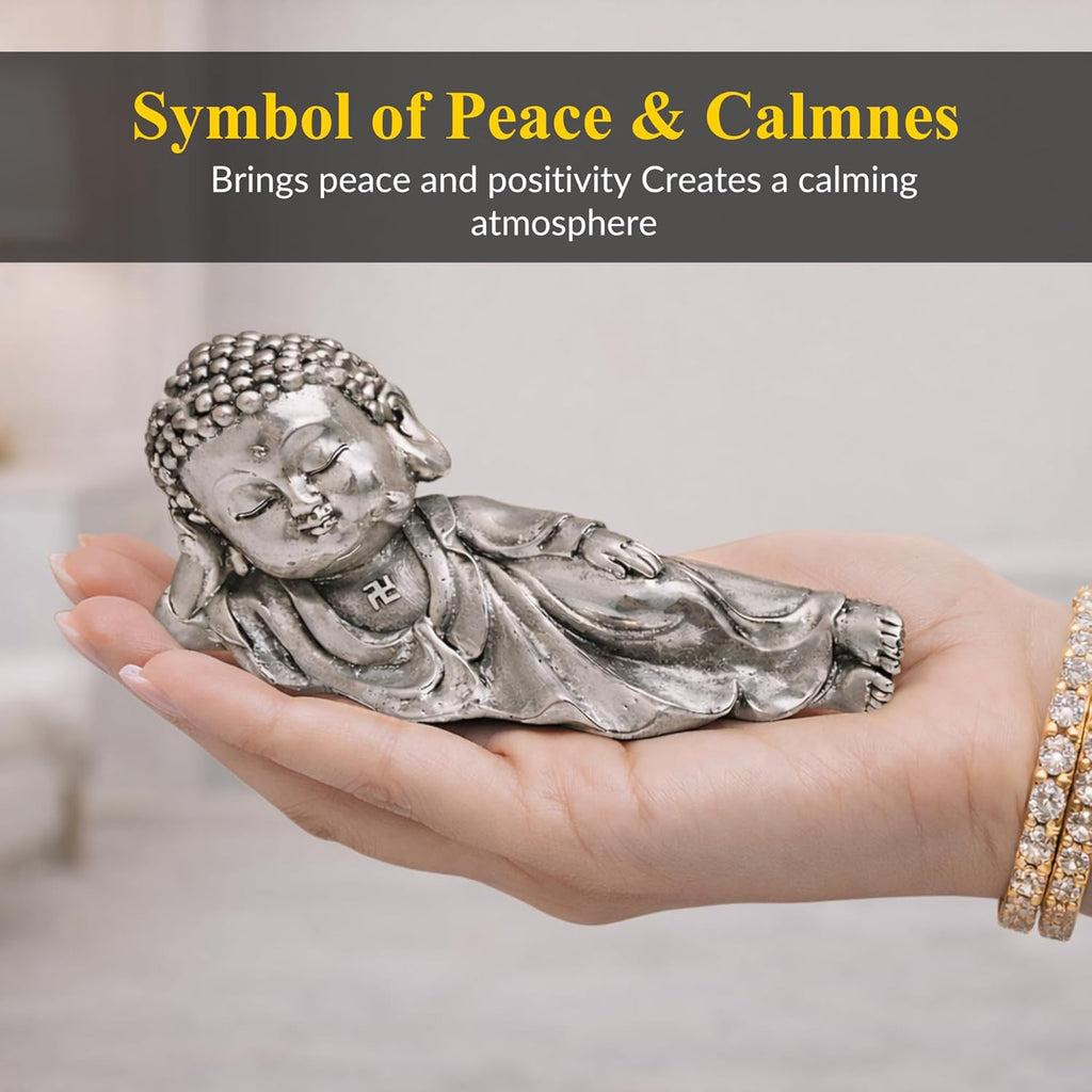 Sleeping Buddha Silver-Plated Idol (4.5")