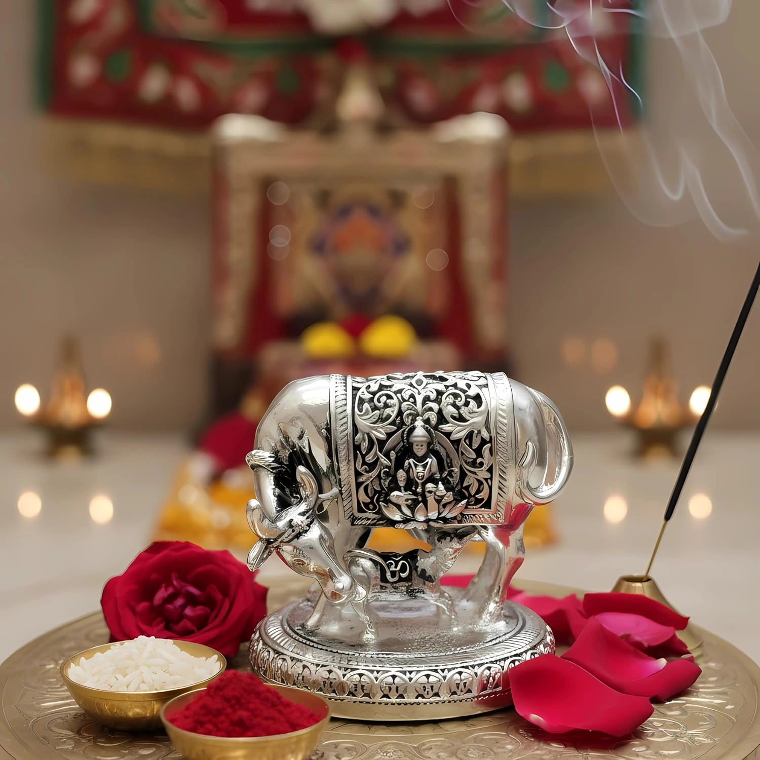 Kamdhenu Cow Silver Plated Idol