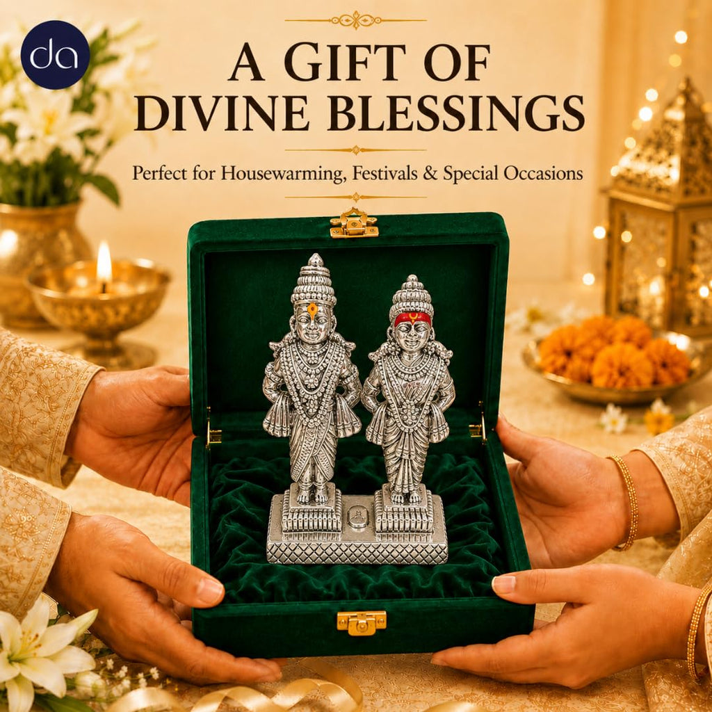 Vitthal Rukmini idol styled as home mandir decor
