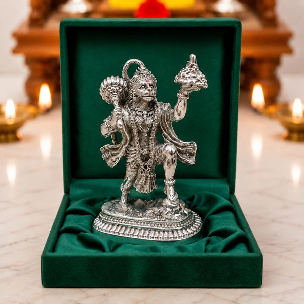 Sanjeevani Hanuman silver-plated idol 5.2 inch front view