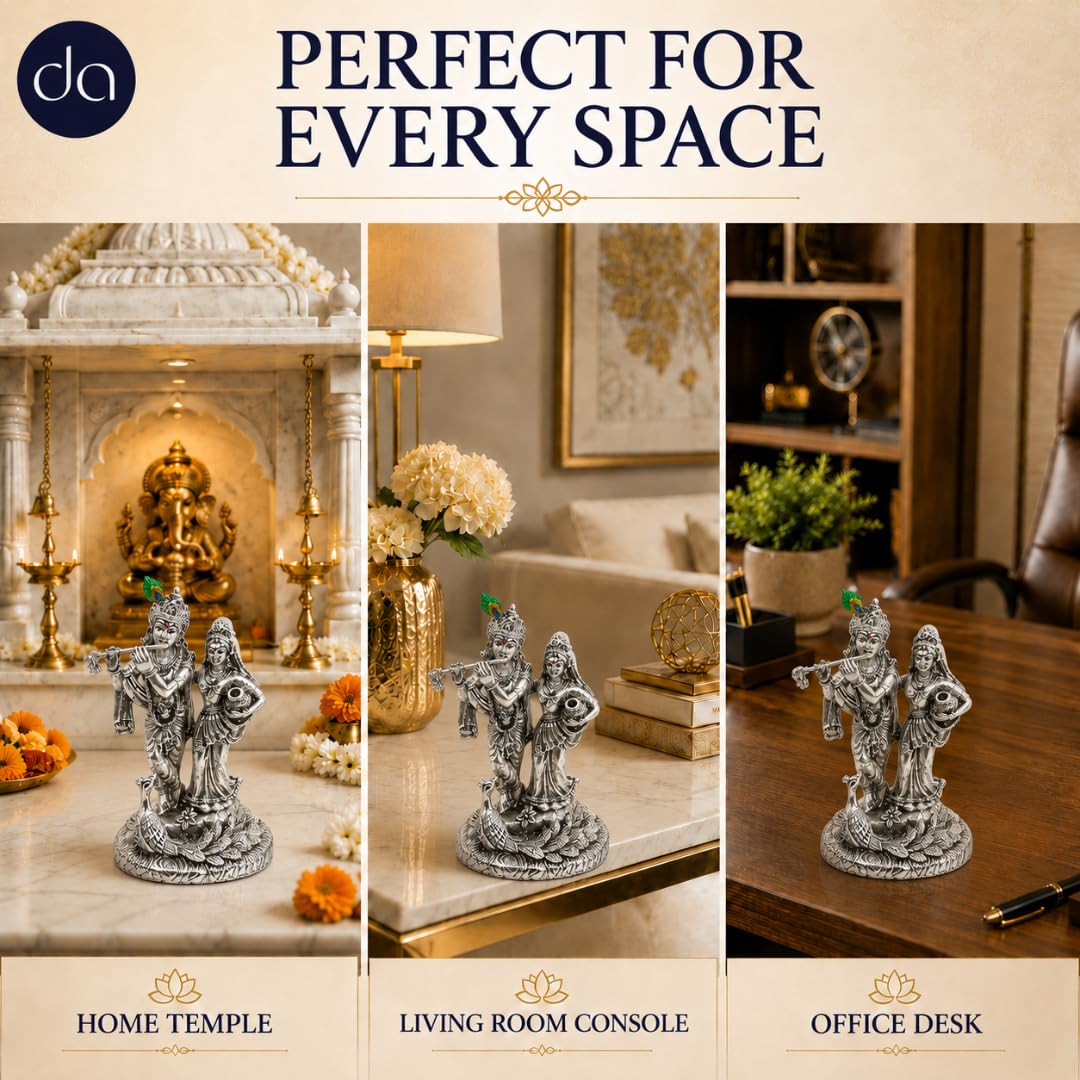 Radha Krishna with peacock silver-plated idol, alternate angle