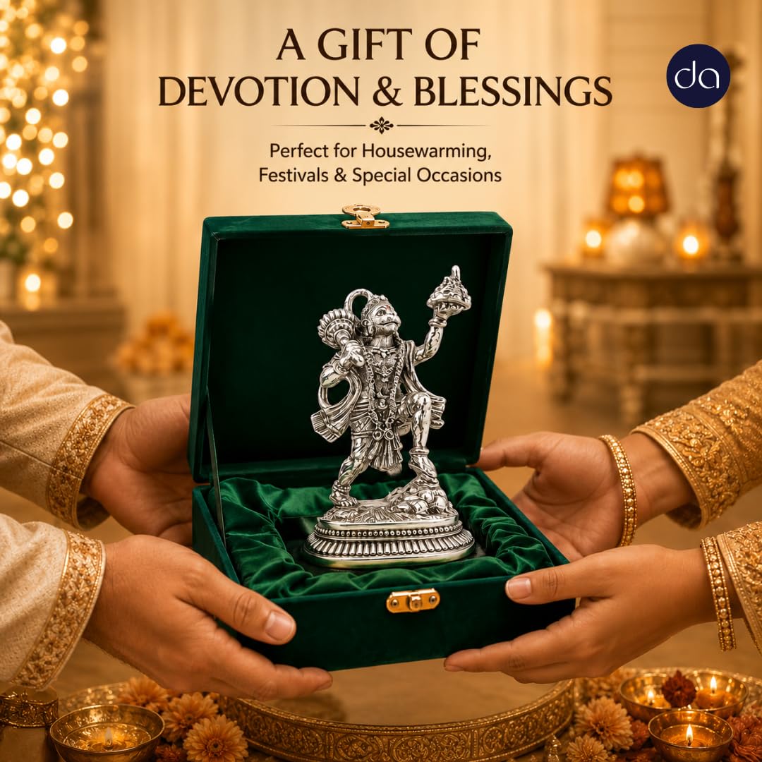 Sanjeevani Hanuman silver-plated idol side profile