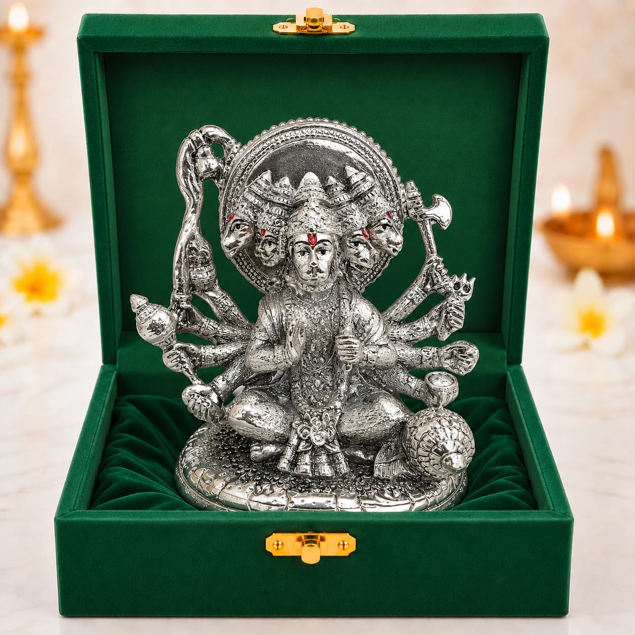 Panchmukhi Hanuman silver-plated idol, five-faced, 5 inch, in gift box