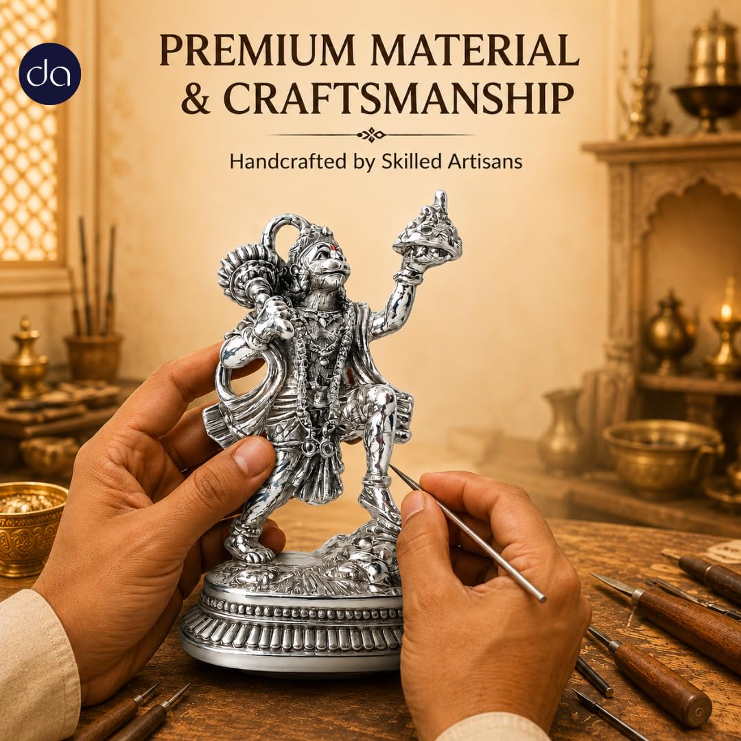 Sanjeevani Hanuman silver-plated idol craftsmanship close-up