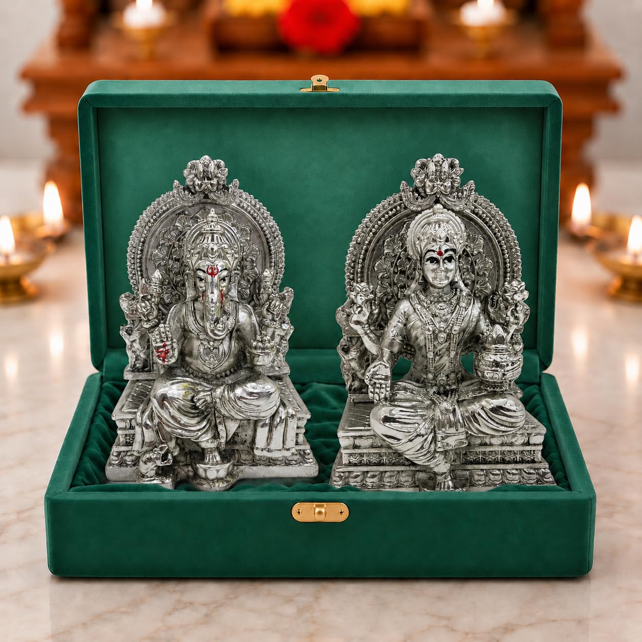 Laxmi Narayan silver-plated idol in premium gift packaging