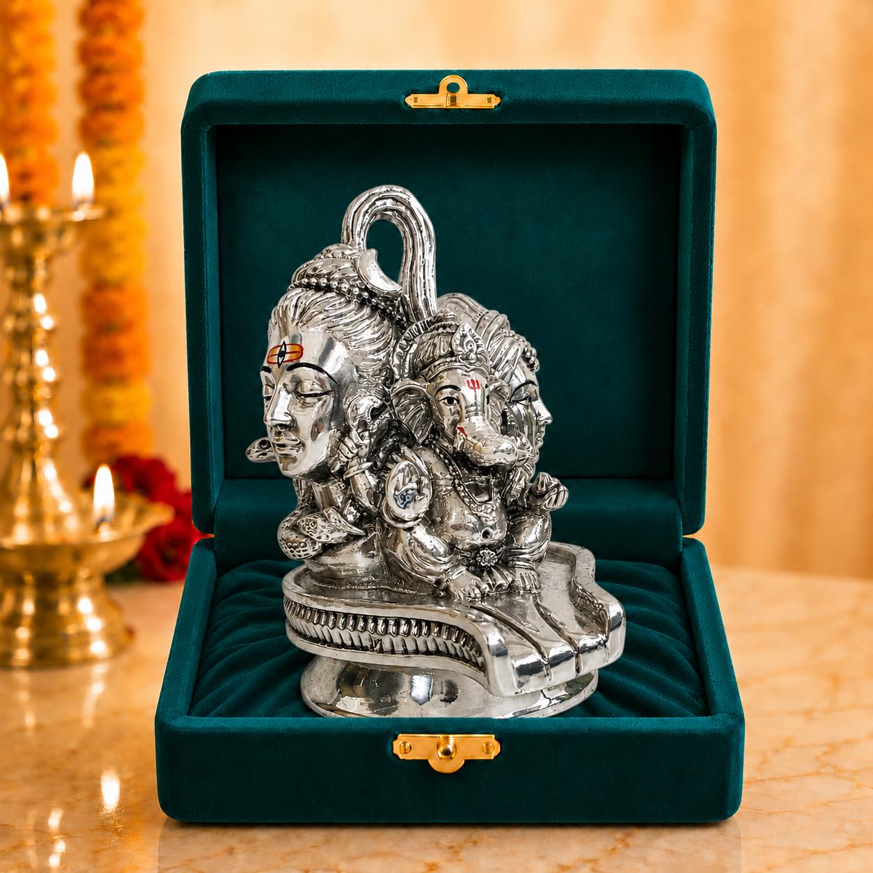 Shiv Parivar Shivling silver-plated idol, 5.5 inch, in gift box