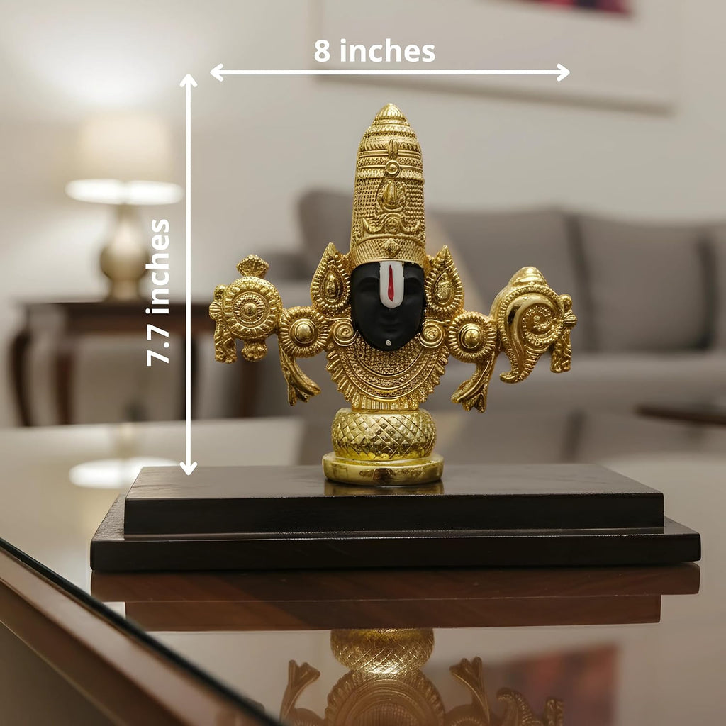 Size chart showing gold Balaji idol 8 inches wide and 7.7 inches tall #gold-8-inch #dim